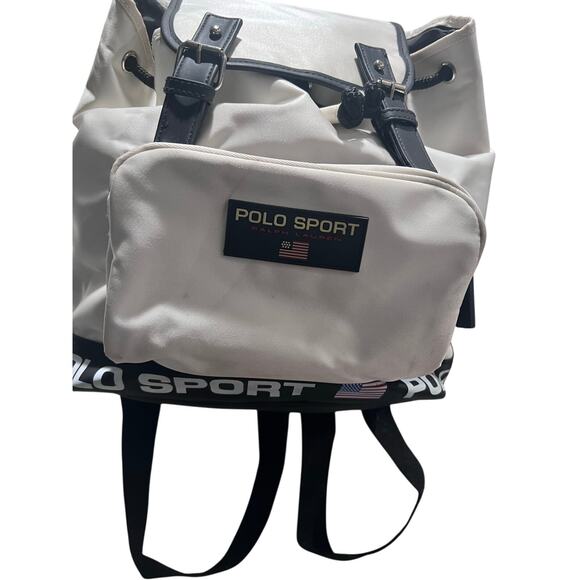 Polo Sport Ralph Lauren Backpack White Nylon Rucksack Flag Logo Vintage Style